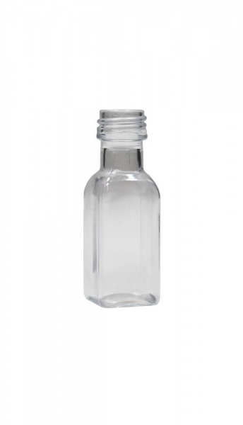 PET-Quadratflasche 20ml  Mündung PP18  Lieferung ohne Verschluss, bei Bedarf bitte separat bestellen!